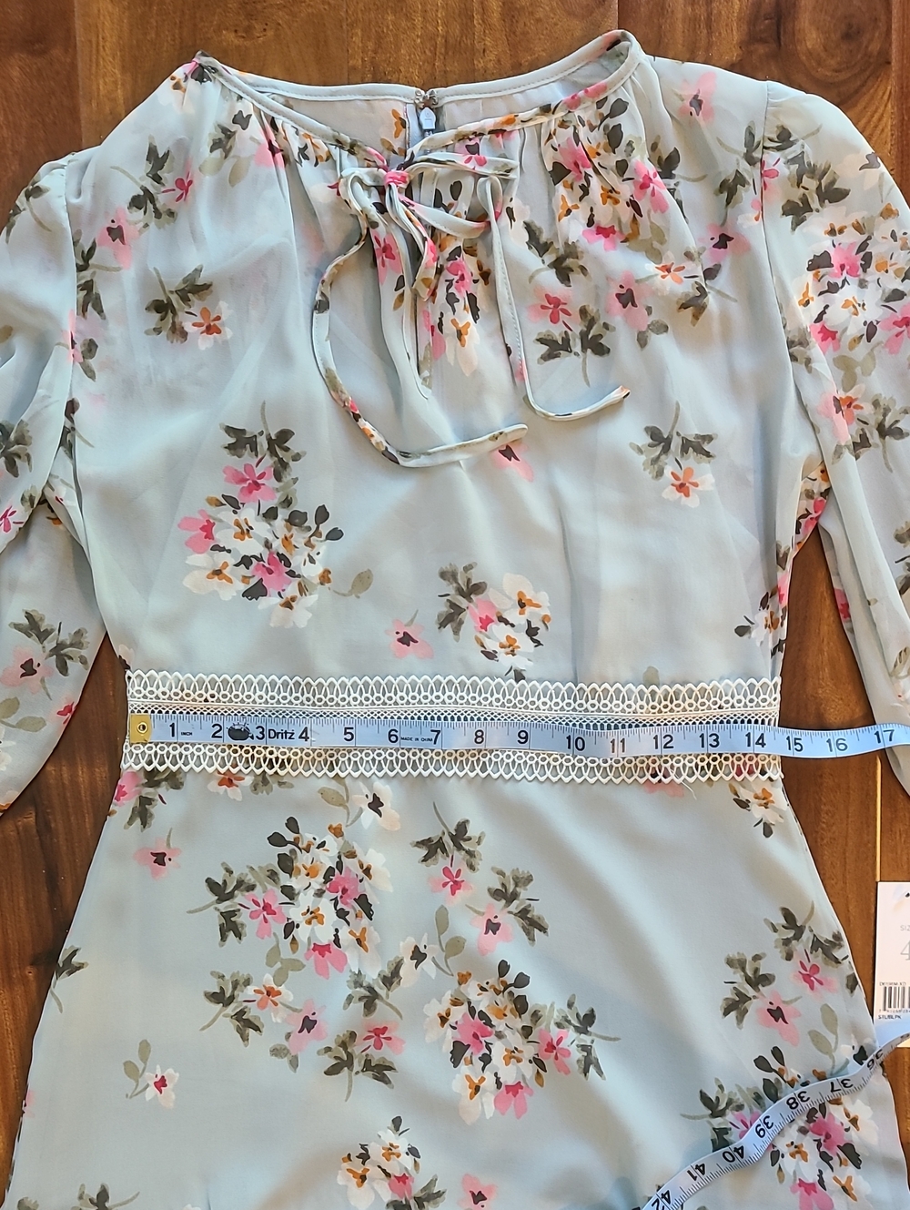 Donna Morgan Light Blue Floral Chiffon Dress with Pink Flowers - Picture 8 of 12